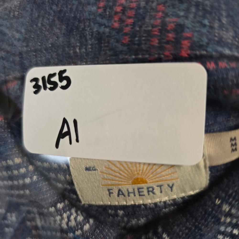 Faherty Good Feather Shirt Mens Medium Blue Aztec Southwestern Knit Button Down - Picture 7 of 7